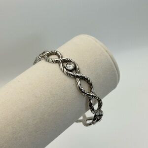 Brighton Jewelry Twisted Bangle Bracelet Silver Plated Clear Crystal Vintage
